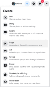 Step 1 in creating a Facebook Page