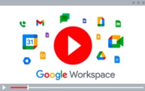 Image showing a YouTube video player containing Google Workspace and Google Workspace icons.