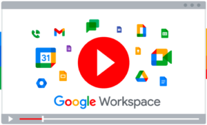 Image showing a YouTube video player containing Google Workspace and Google Workspace icons.